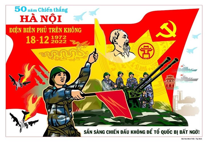 Ấn tượng tranh cổ động 50 năm Chiến thắng Hà Nội - Điện Biên Phủ trên không ảnh 1