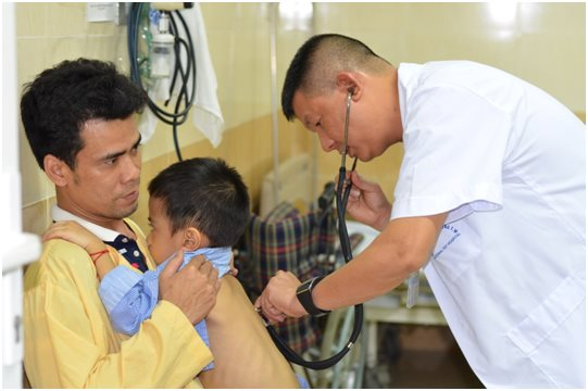 ThS.BS Trần Hữu Thắng, Trưởng khoa Cấp Cứu, Bệnh viện Tai Mũi Họng T.Ư thăm khám cho bệnh nhân. hoc-xuong-ca.png