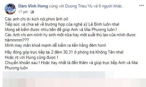 Sao Viet keu goi giup do nghe si Le Binh bi ung thu-Hinh-2